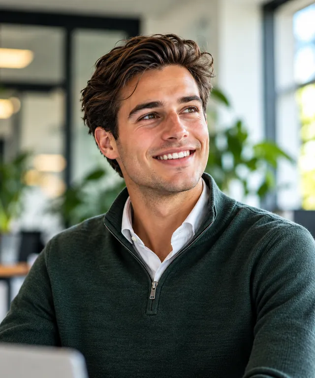 Young financial die glimlachend opzij kijkt